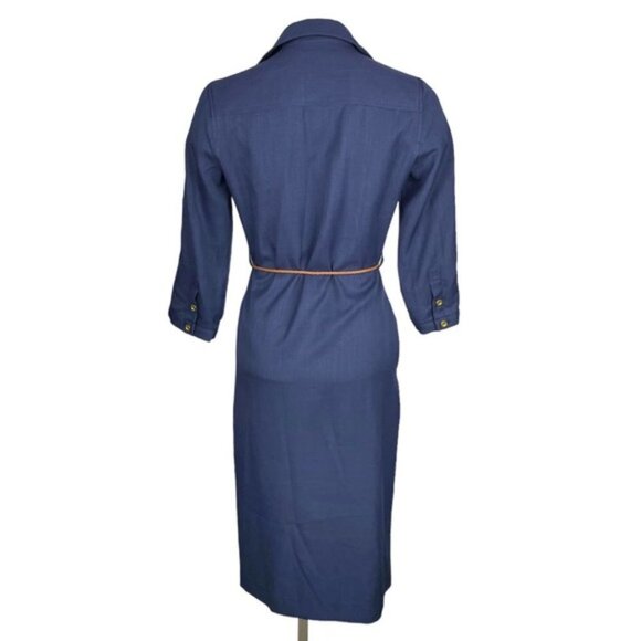 SHARAGANO Belted Shirt Dress Sz 4 Blue - Picture 3 of 5